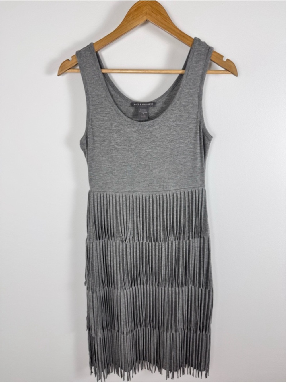 Boho Fringe Tank Dress Grey Festival Western Mini